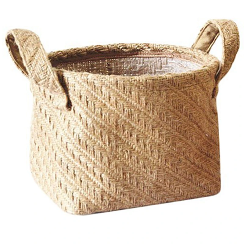 

12*12CM Laundry Basket Hemp Rope Flower Pot Dirty Clothes Laundry Hamper With Handles Office Desktop Sundries Organizer