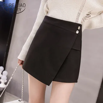 

New woolen women skirt high waist A-Line short skirts female autumn and winter of 2018 skirts womens black fashion skirt 1920 50