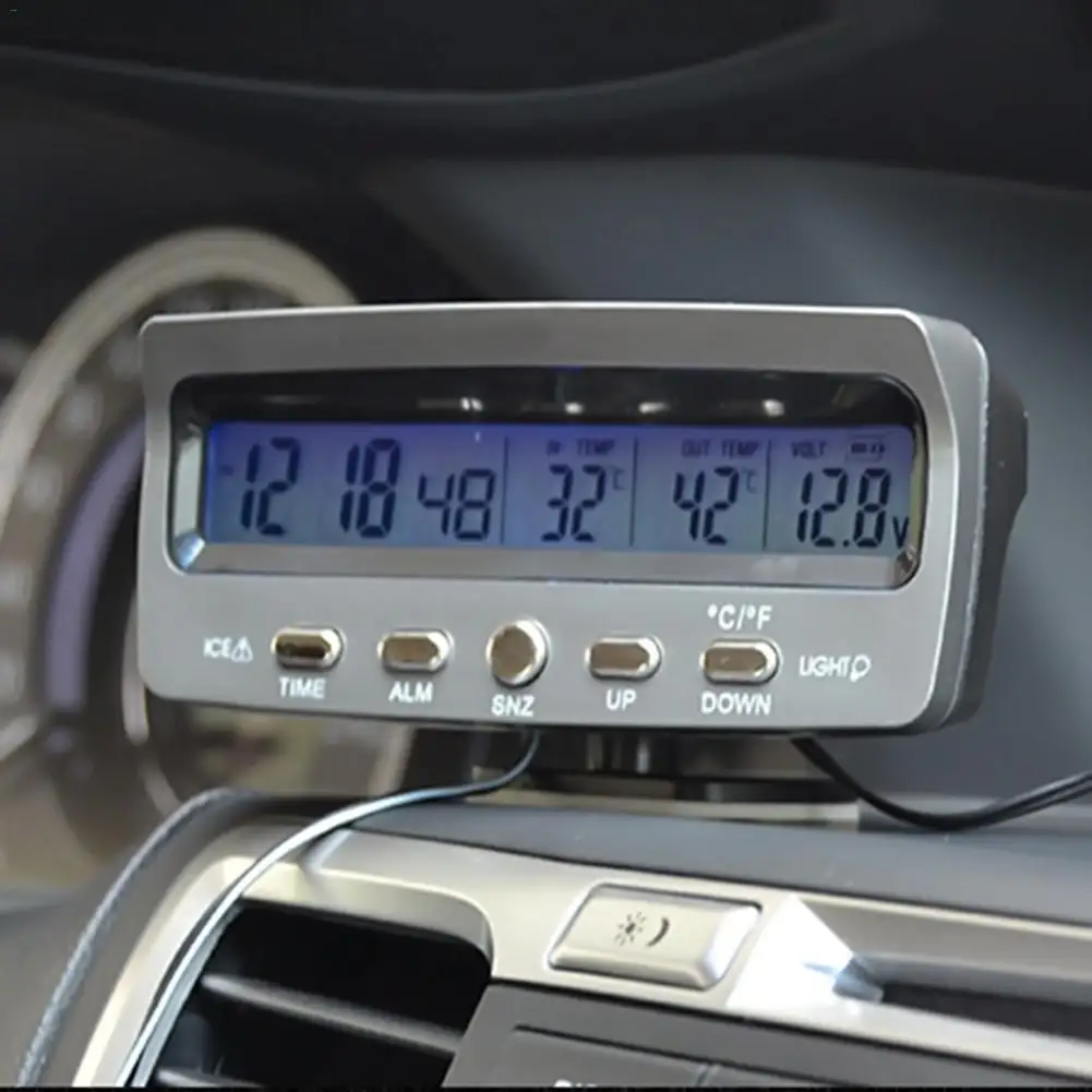  3-in-1 Multifunctional Car Clock Indoor Outdoor Thermometer Voltmeter Vehicle ABS Material Clock Wi