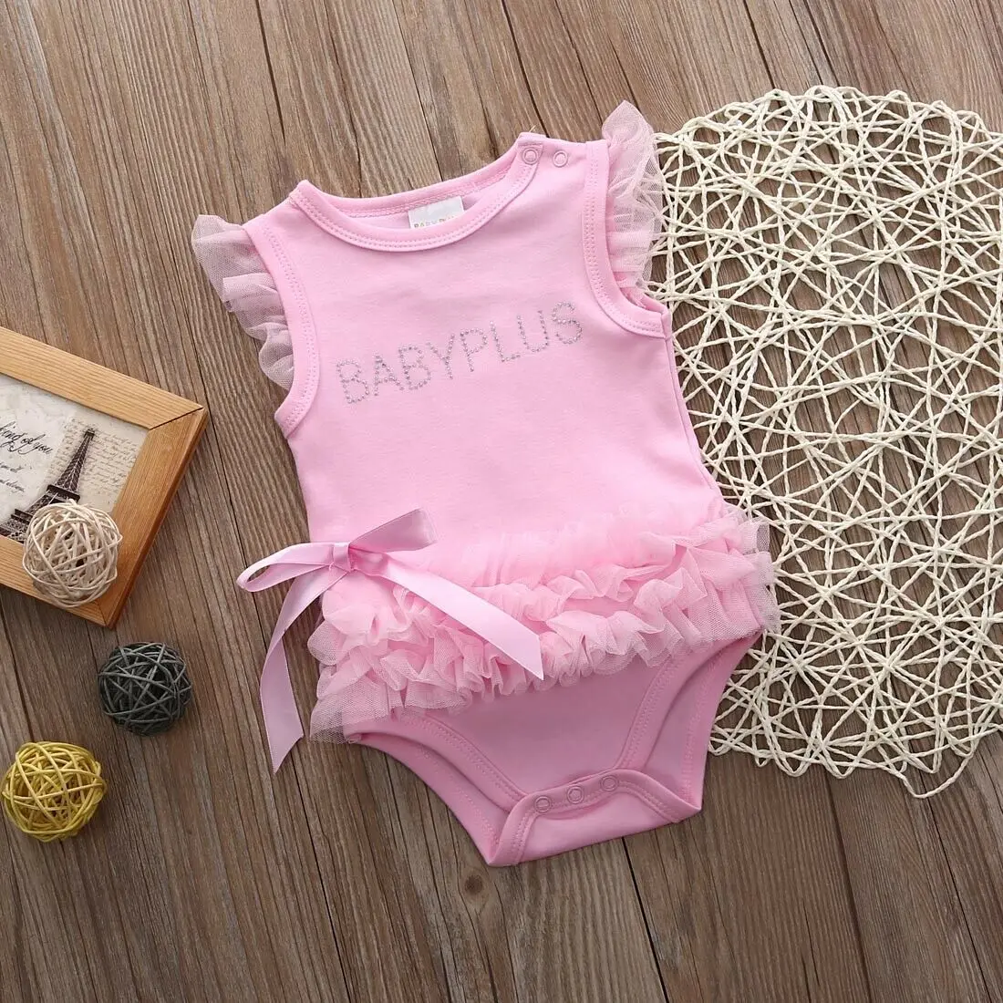 Lovely Ruffles Mesh Sleeve Bodysuits Newborn Toddler Kids Baby Girl