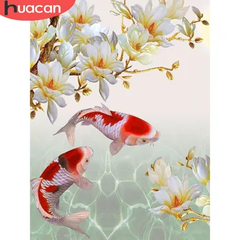 

HUACAN 5D DIY Full Square Diamond Painting Animal Fish And Flower Rhinestone Mosaic Diamond Embroidery Cross Stitch Home Decor