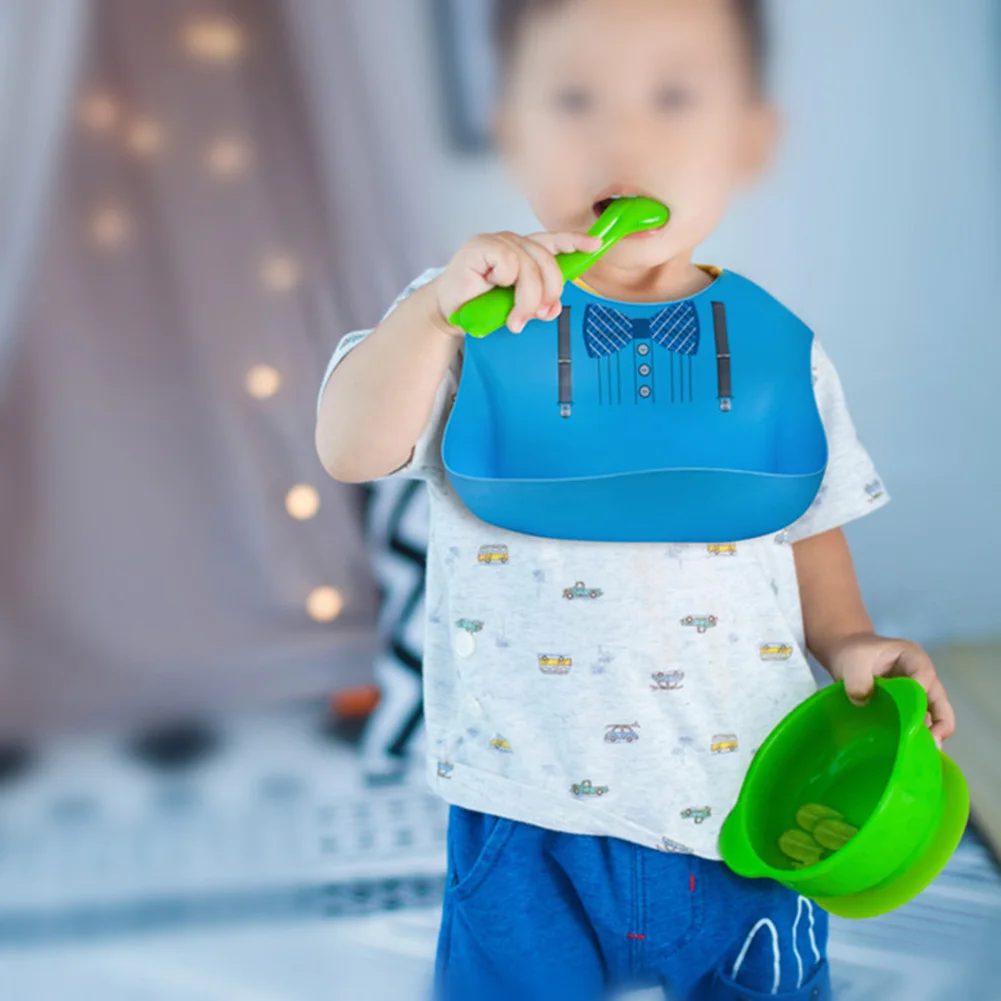 Cartoon Kids Silicone Baby Bibs Children's Adjustable Waterproof Bib Baby Feeding Stuff Burp Cloth Boy Girl Bibs Apron 2 Pcs