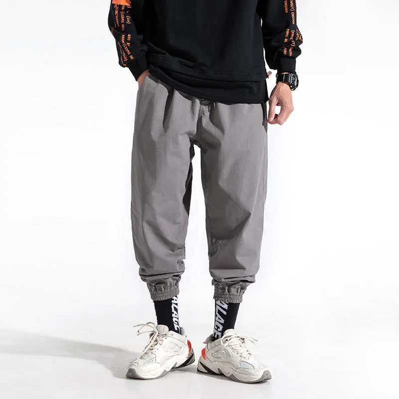 

2019 Japanese Men's Work Male Bound Feet Haren Cotton Casual Pants men Hip Hop Trousers grey Color Joggers Sweatpants M-2XL