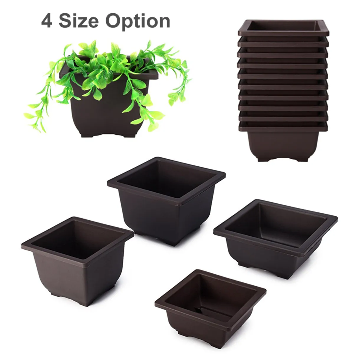 

10Pcs 4 Size Plastic Archaize Rectangle Flower Pot Nursery Pots Garden Basin Bonsai Seeding Planter Balcony Square Flower Pots