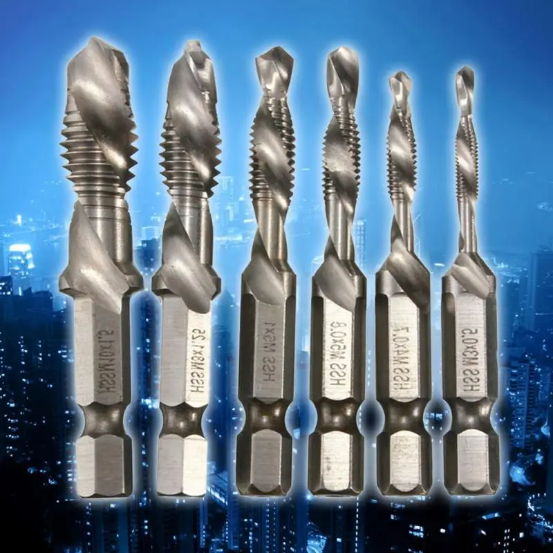 

6pcs Drill tap countersink deburr set metric combination drill tap M3 M4 M5 M6 M8 M10 HSS