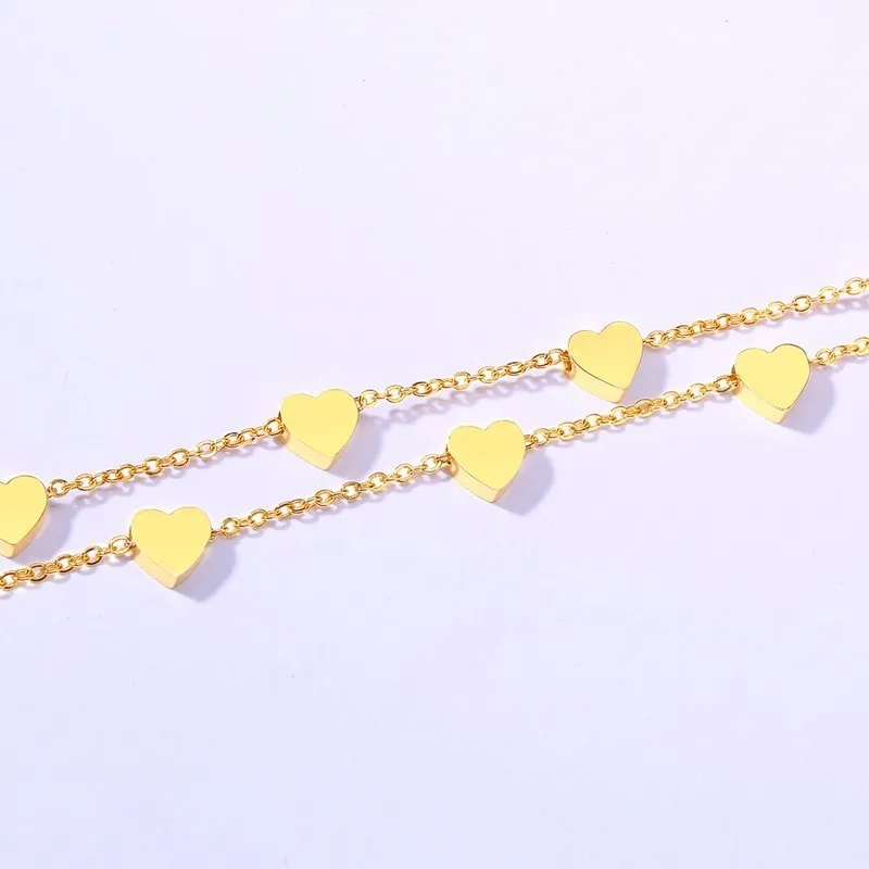 Золотой цветной браслет для женщин, двухслойная цепочка, браслеты в форме сердца из нержавеющей стали, женские Украшения