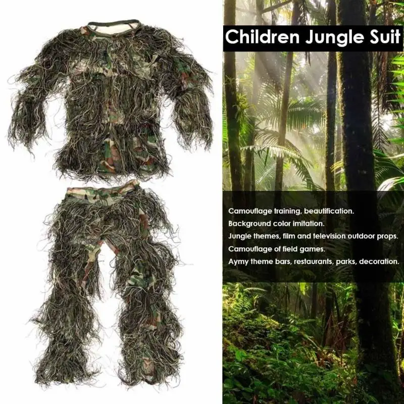 

Children Jungle Boy Suit Hunting Ghillie Suit Camouflage Hunting Clothe Kids Girl Woodland Tactical Uniform Army Combat Clothing