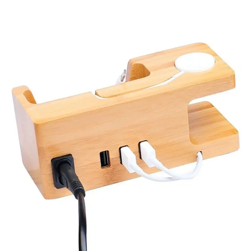 3-Port Usb Ladegerät Für Apple Uhr & Phone Organizer Stehen, Cradle Halter, 15 W 3A Desktop Bambus Holz Ladestation Für Iwatc