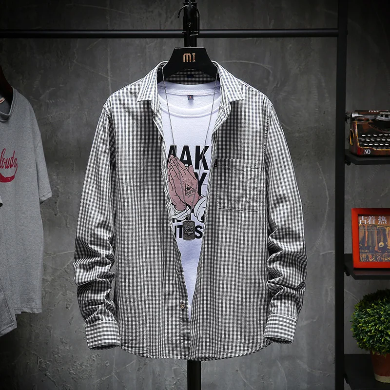 

Men's Shirt 2019 Spring New Lapel Fashion Plaid Four Seasons Applicable Youth Loose Fashion Personality Urban Casual Men's Wear