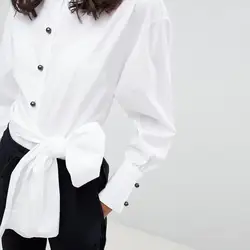 Для женщин блузка рубашка Офисные женские туфли элегантные свободные топы белого цвета Повседневное Blusas сезон: весна–лето женские блузки