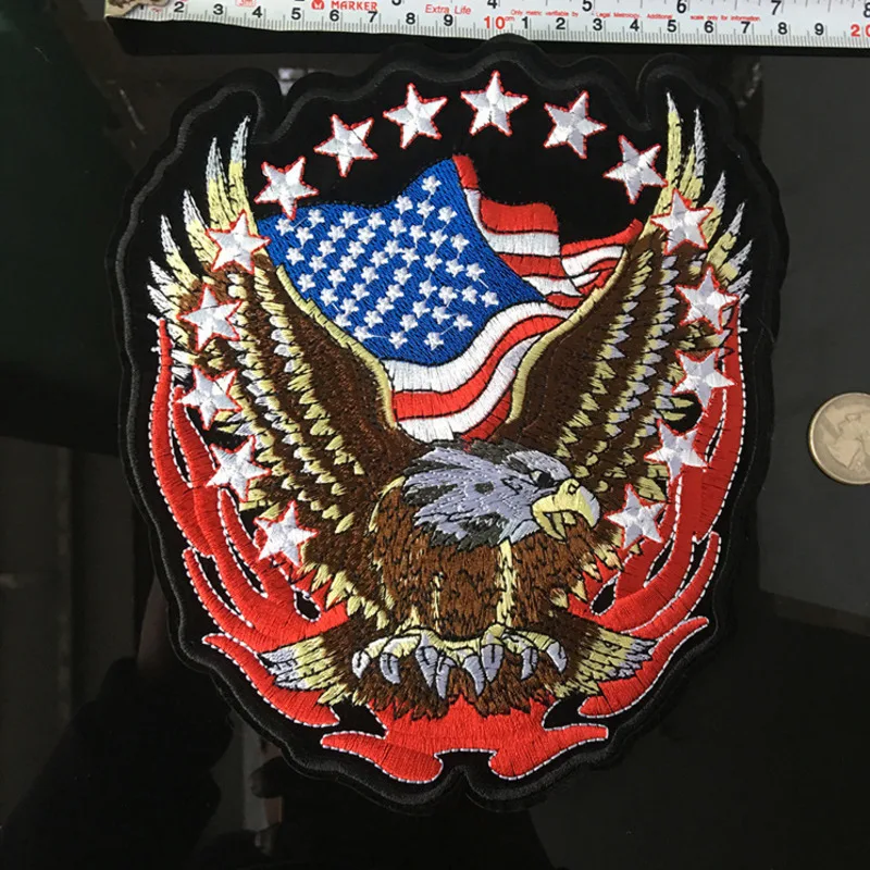 

Freedom Eagle Embroidered Appliques Iron On Patch Sewing Label Punk Biker Patches 3D Clothes Stickers Apparel Accessories Badges