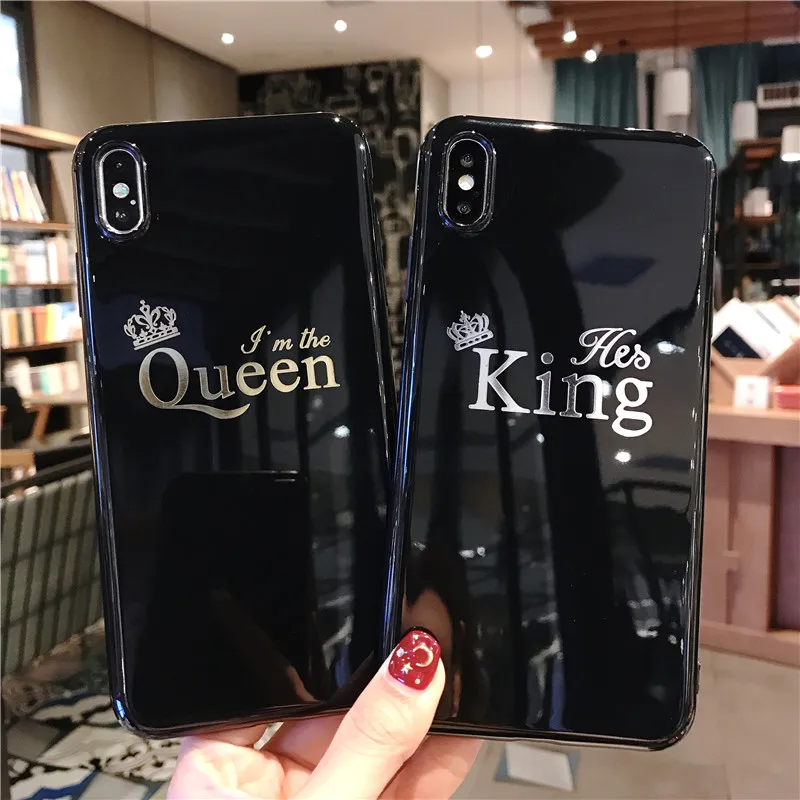 Lovebay Silicone For iPhone 7 Case Crown For iPhone 6 6s 7 8 Plus X XR XS Max Letter King Queen Phone Case Soft TPU Back Cover