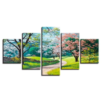 

HD Decor Wall Modular 5 Pieces Green Trees Flowers Grass Path Spring Natural Scenery Picture Poster Art Shipped 24 Hours