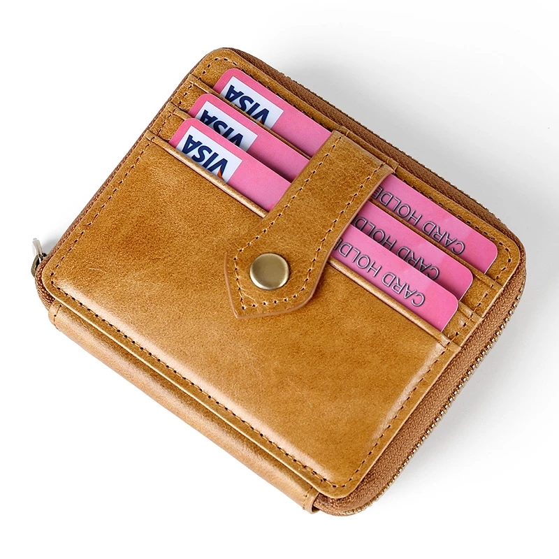 

Zipper Men's And Women's Wallet Leather Retro Oil Wax Leather Casual Coin Purse First Layer Leather Multi-Function Loose Wallet