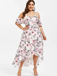 Wipalo/большие размеры, асимметричное платье с оборками и цветочным принтом в стиле бохо, летнее платье с высокой низкой талией, женское