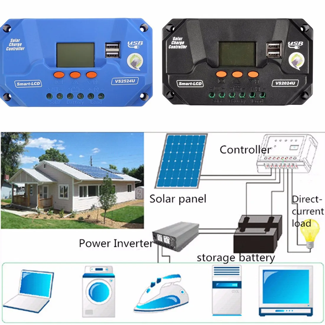 

10A-80A Solar Charge Controller PWN Dual USB LCD Display 12V 24V Auto Solar Cell Panel Charger Regulator