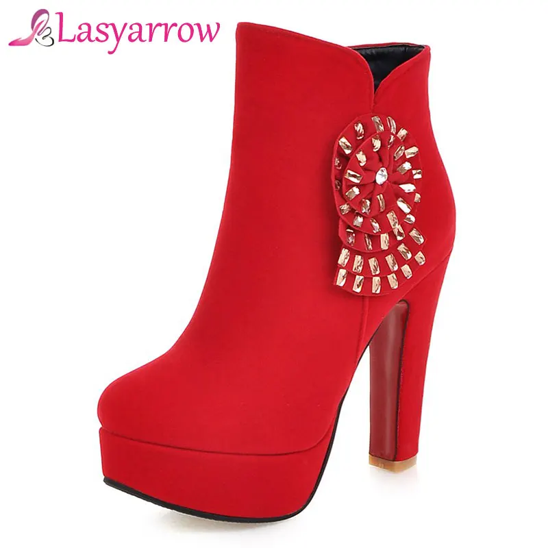 Lasyarrow Women Ankle Boots Chunky High Heel Platform Shoes Woman