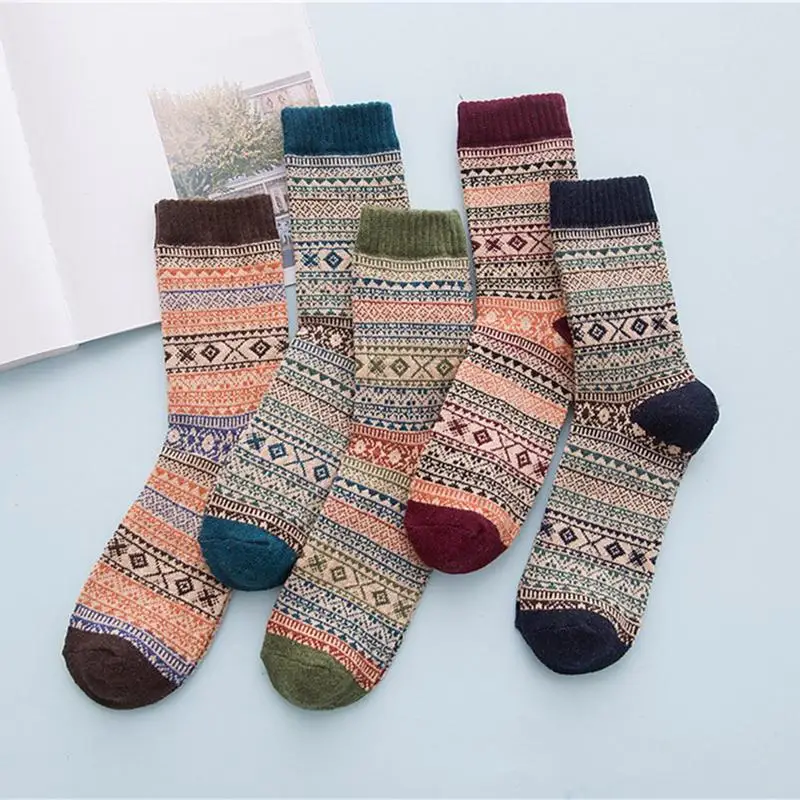 

MR K Men's Rabbit Wool Socks Autumn Winter Warm Thick Quality Classical Geometric Retro Pattern Foreign Large Size Sock Meias