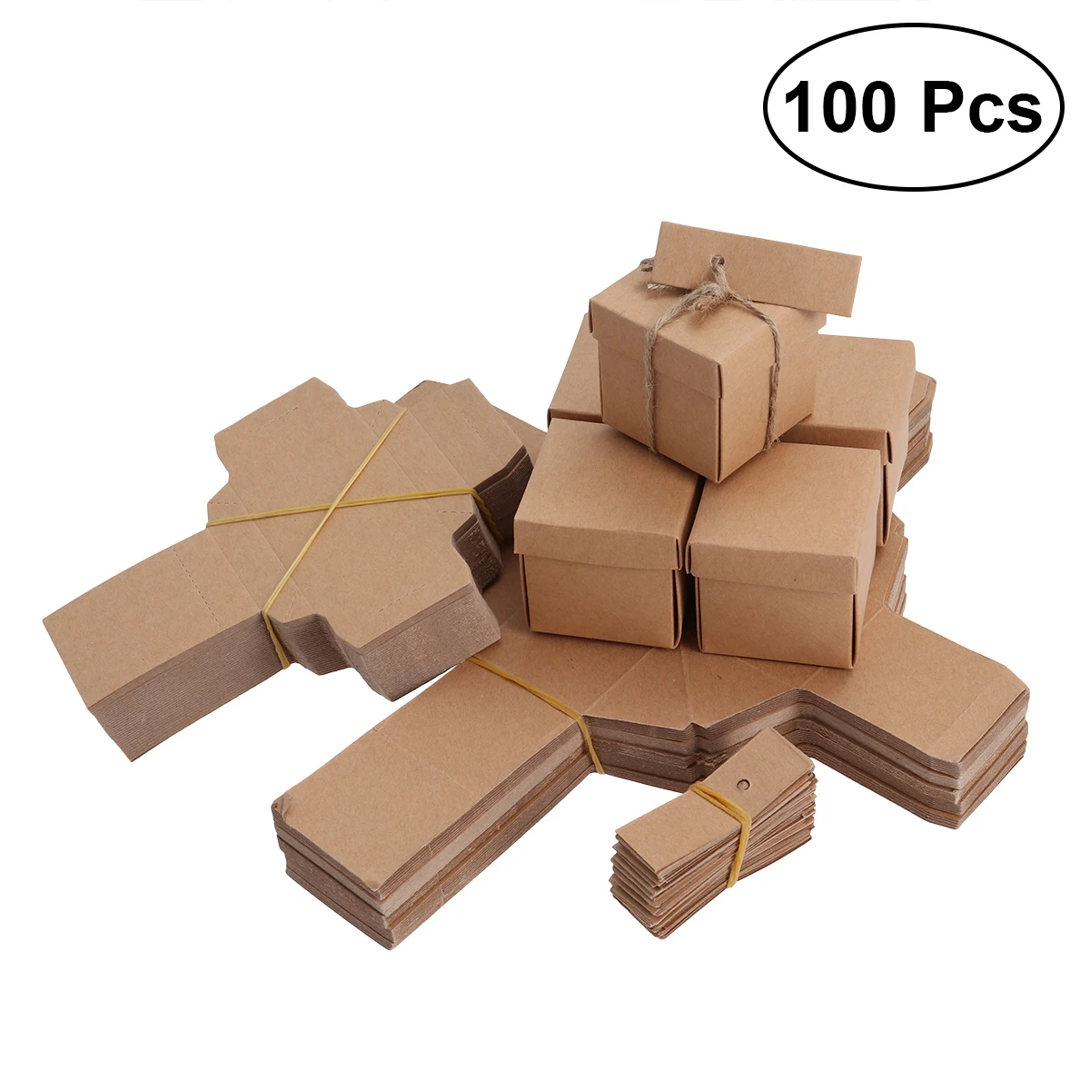 

100pcs Kraft Paper Candy Boxes Vintage Treat Boxes Wedding Favors Candy Holder Bags Gift Wrap Boxes (with Tag and Hemp Rope)