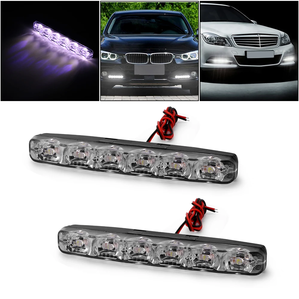 1Pair 6 LED DRL 12V Car Day light Waterproof Car Styling Super Bright Daytime Running Lights