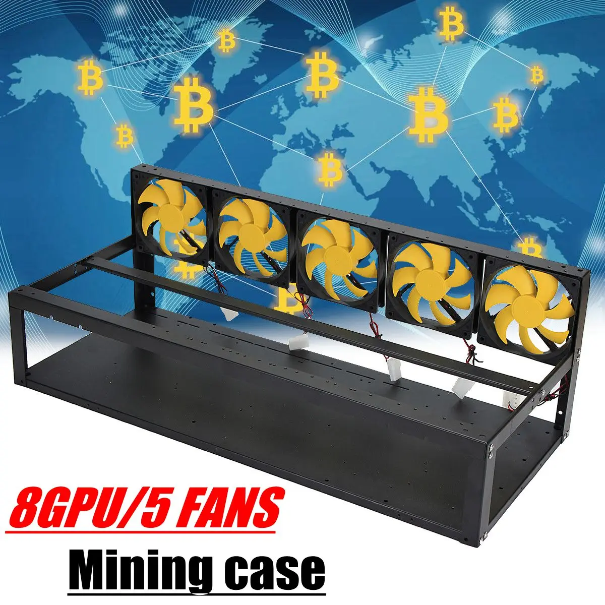 2 X Stackable 8 GPU Mining Rig Case 5 Fans Open Air Frame ETH/ZEC/Bitcoin Mining Computer Case Fram e+ stacking accessories