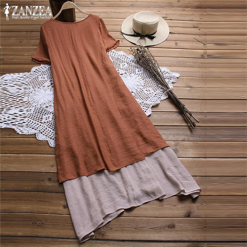 ZANZEA, летнее платье-рубашка с коротким рукавом,, элегантное, шикарное, для вечеринки, сарафан, женский, Повседневный, из кусков, Vestido, кафтан, женский халат, Femme