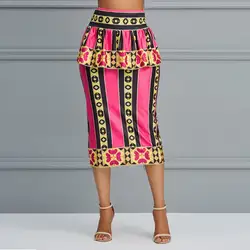 Летние миди юбка Женская Сексуальная рюшами офисные повседневное Bodycon Стильный Африканский этнический стиль печатных Элегантный Высокая