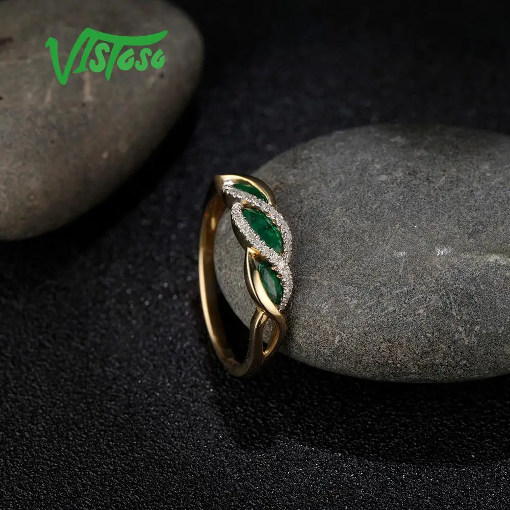 VISTOSO Gold Rings For Women Genuine 14K 585 Yellow Gold Ring Sparkling Diamond Magic Emerald Engagement Rings Fine Jewelry 4