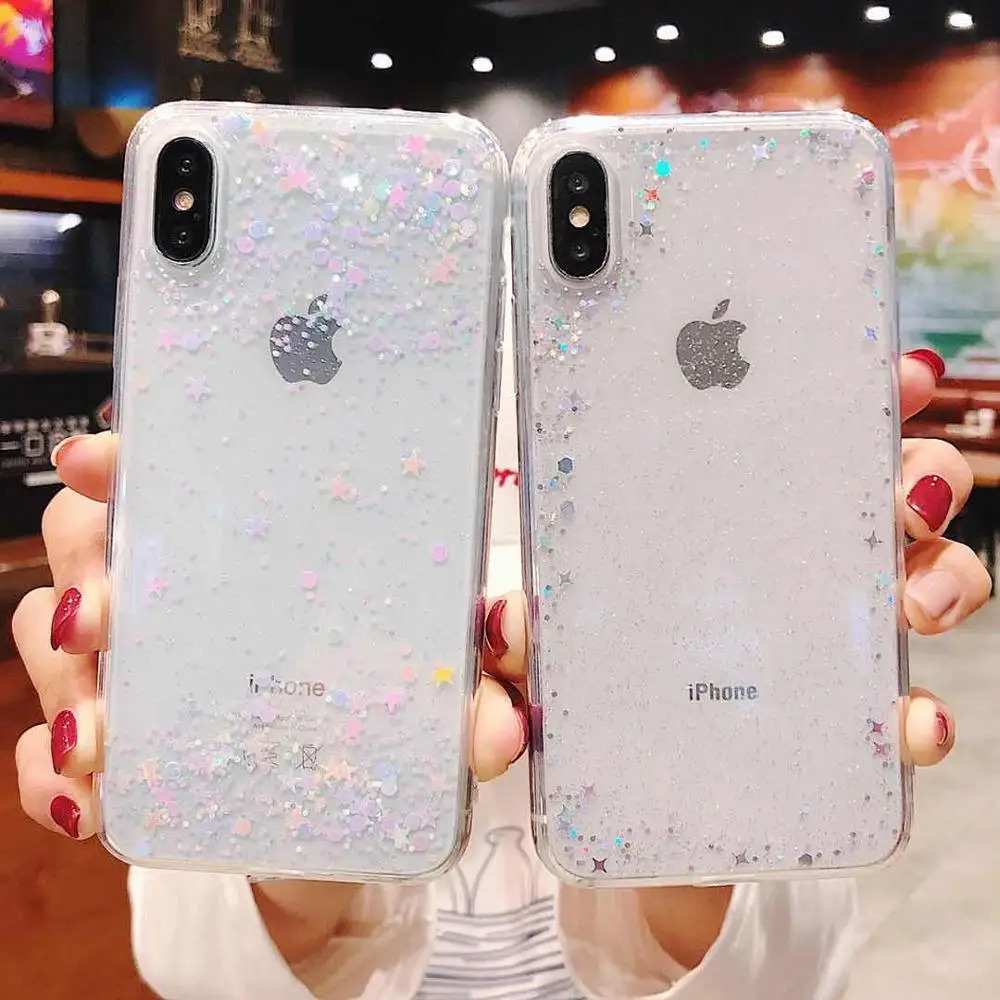 LOVECOM Блестящий Звездный чехол для телефона для iPhone 11 Pro Max XS Max XR XS X 6 6S 7 8 Plus Мягкий ТПУ прозрачный чехол для задней панели телефона s