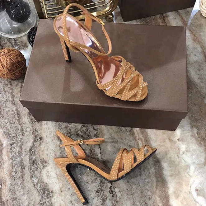 

2018 Hot Summer Shoes Woman Sandals Super High Thin Heels Crystal FretWork Design Sandals Fashion Party Tipe Sexy Shoes Woman