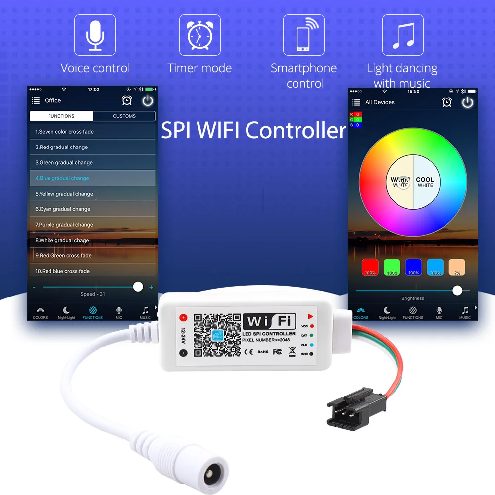 Светодиодная лента Magic Home WS2811 5050 RGB Wi Fi управление через приложение адресуемый