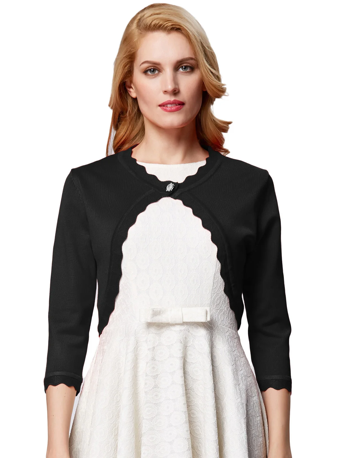 

Women Coats Casual Lightweight Knitting Sweater Trim 3/4 Sleeve One Button Knitting Bolero Shrug 2019 Women Coat Jacket