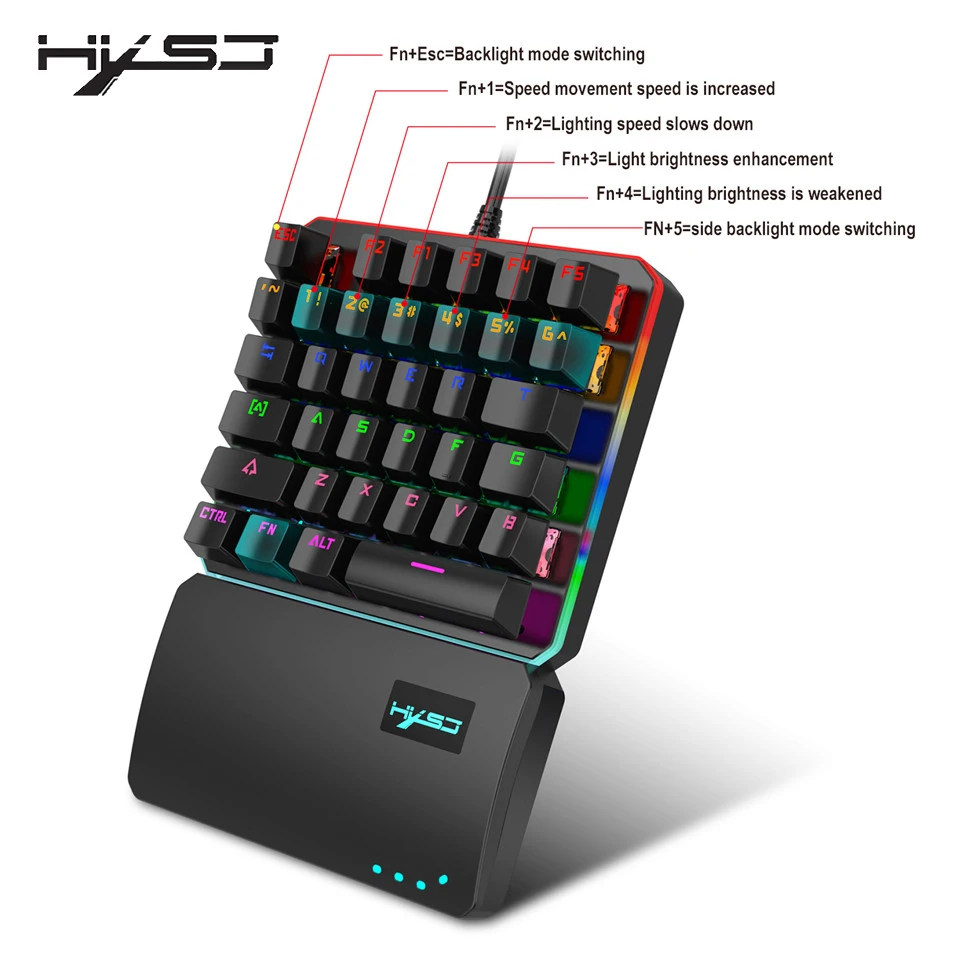 Ручная клавиатура 35 клавиш RGB несколько режимов подсветки HXSJ игровая для одной