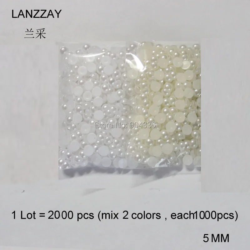 

Free Shipping LANZZAY 2000pcs 5MM Mix Colors Half Round Flatback Pearls Scrapbook DIY Craft Jewelry Garment Beads Decoration