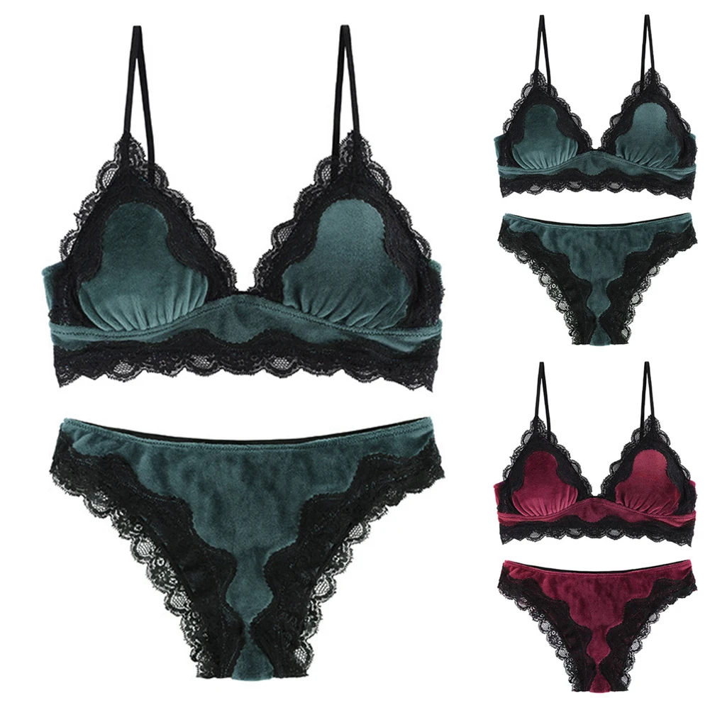 Woman Adjustable Velvet Lace Sexy Seamless Bra Thin Lingerie Patchwork Style Underwear Set Bralette Elegant Panty Solid Woman Adjustable Velvet Lace Sexy Seamless Bra Thin Lingerie Patchwork Style Underwear Set Bralette Elegant Panty Solid