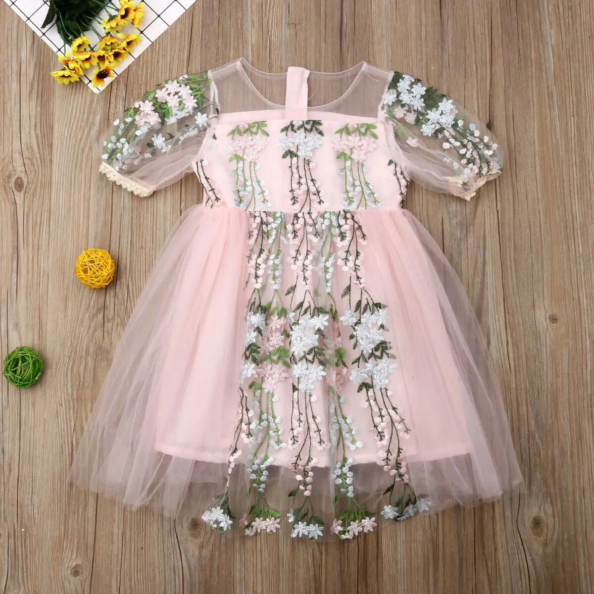 Kid Girl Embroidery Flower Princess Dress For Wedding Party Kids