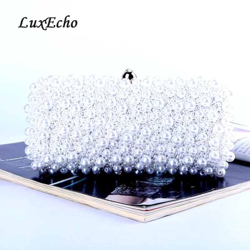 Luxecho белые/черные вечерние сумки с бусинами женские на плечо цепочками