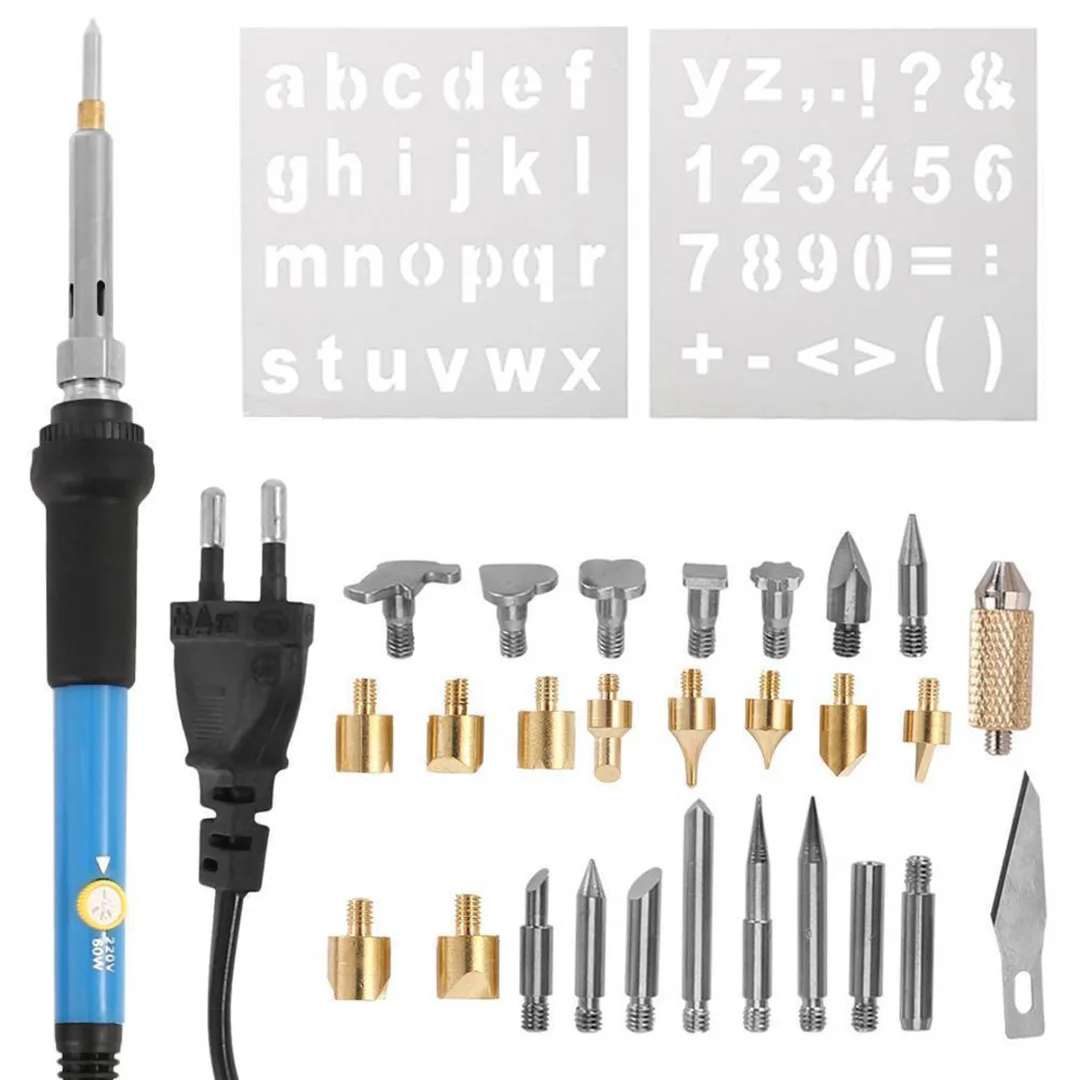 60W 40P Carving Burner Soldering Iron Kit Electronics Wood Welding Tool Set .