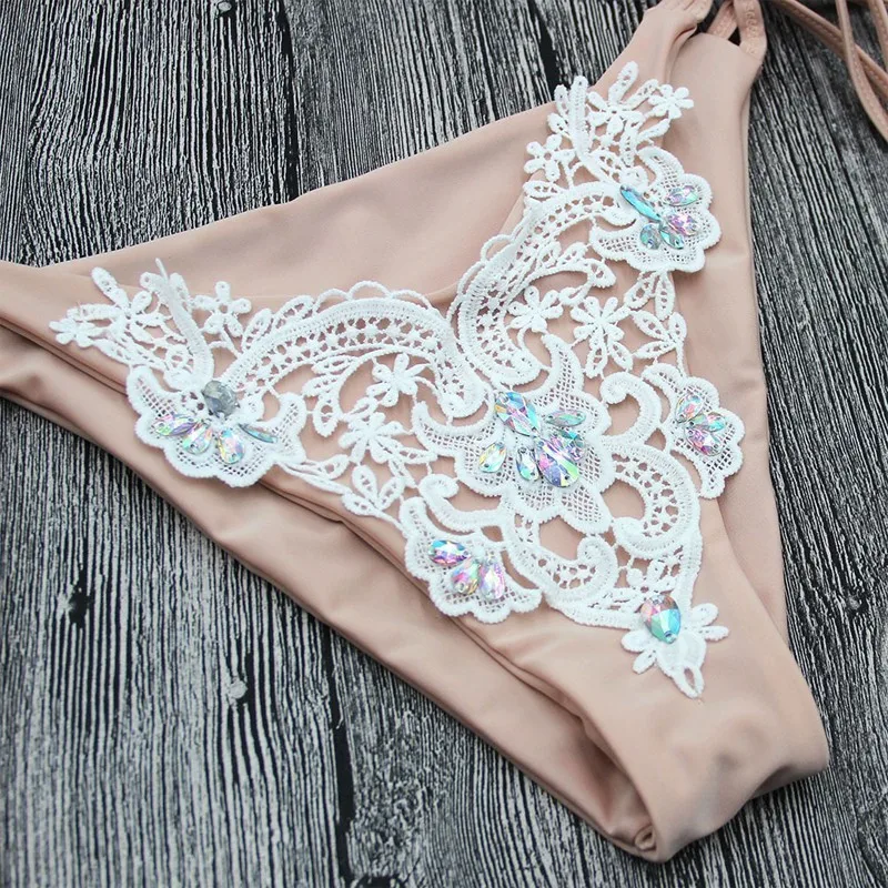 pfflook New Designs Secret Diamond Crystal White Lace patchwork Bikini Set Swimwear Brand Women Swimsuit Biquini Bathing Suit