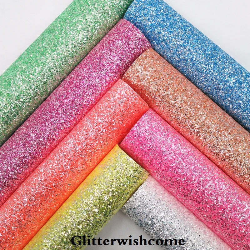 

Glitterwishcome 30X134CM Mini Roll Synthetic Leather, Fluo Chunky Glitter Leather fabric Vinyl for Bows, GM045