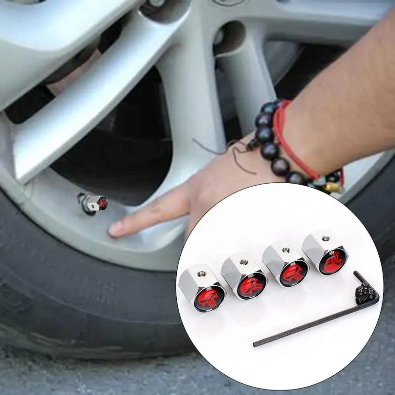 

4Pcs/Set Universal Car Auto Wheel Tyre Tire Stem Air Valve Caps Dust Covers Skull For Car/Motorcycle,Air Leakproof