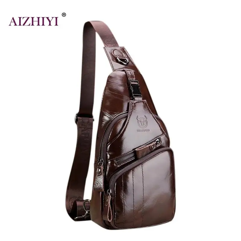 

Bull Captain Men Chest Packs Casual Waist Fanny High Quality Male Shoulder Bags Cow Leather Crossbody Bag Multifunction Bag