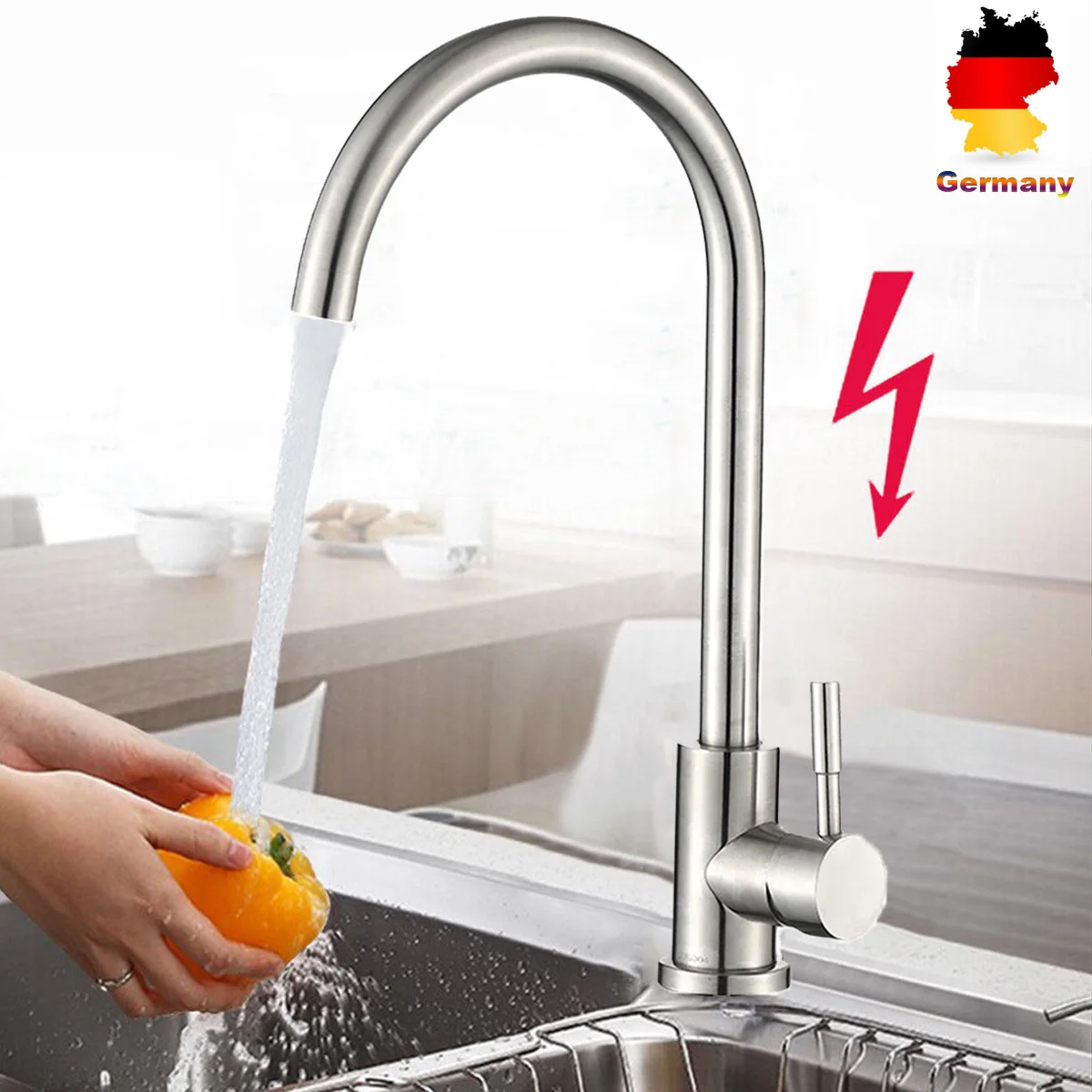 

1 Pc Faucet Stainless Steel 360 Degree Modern Hot and Cold Mixer Single Handle Swivel Faucet for Home Kitchen
