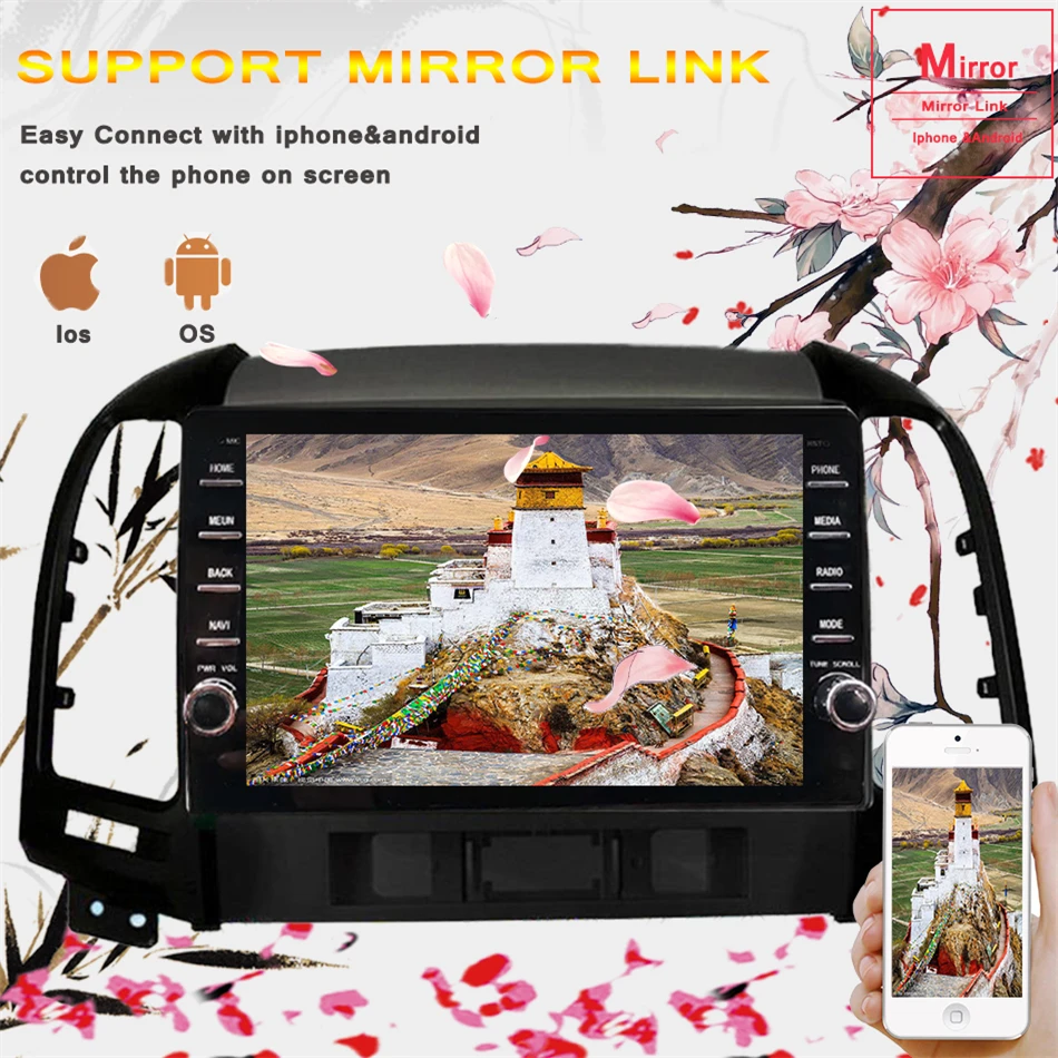 Perfect 2 din Android 9.0 DVD Player BT GPS Navigation Radio for 2005 2006 2007 2008 2009 2010 2011 2012 HYUNDAI SANTA FE Head Unit 5