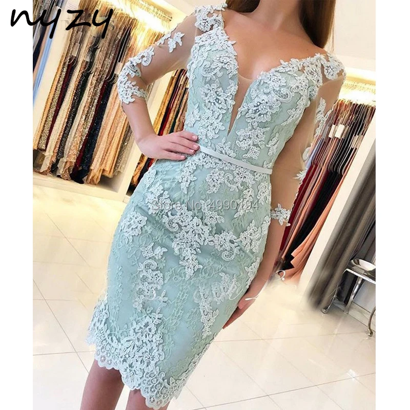 Коктейльные платья Robe de 2019 кружевное платье с v образным вырезом и рукавами 3/4