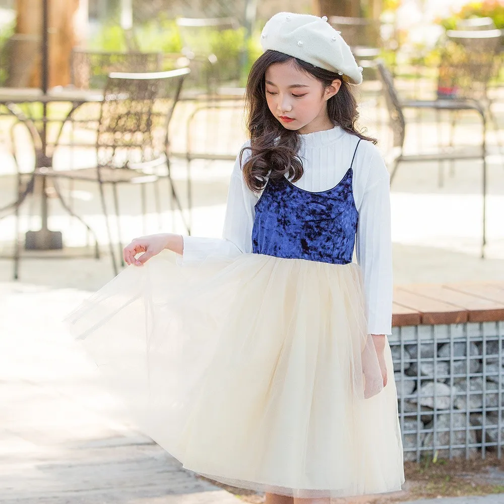 

Mesh Patchwork Sleeveless Kids Dress Toddler Girl Clothes Black Beige Princess Big Kids Party Dress Summer Spring 2019 New