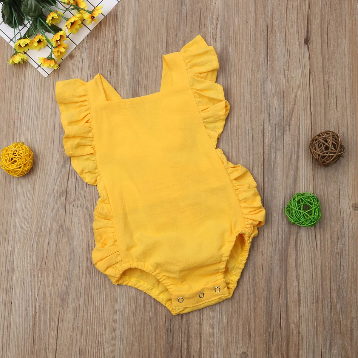 Summer Newborn Baby Girl Ruffle Sleeveless Cute Solid Jumpsuit - Image 3