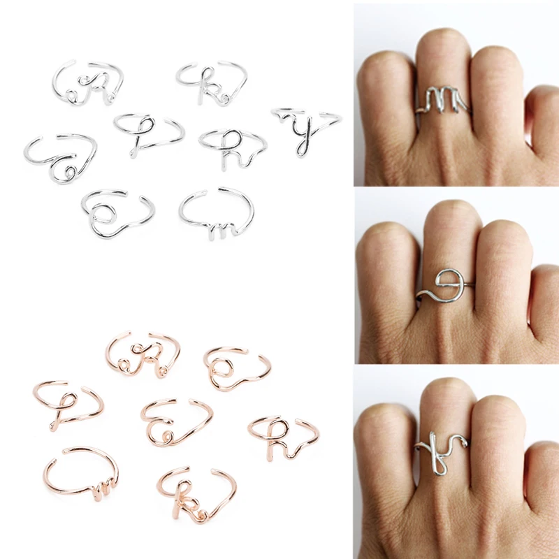 

Rings Simple Graceful 26 Letters 1PC Christmas Gifts Adjustable Unique Exquesite Golden Rose Golden Silver Open Couples