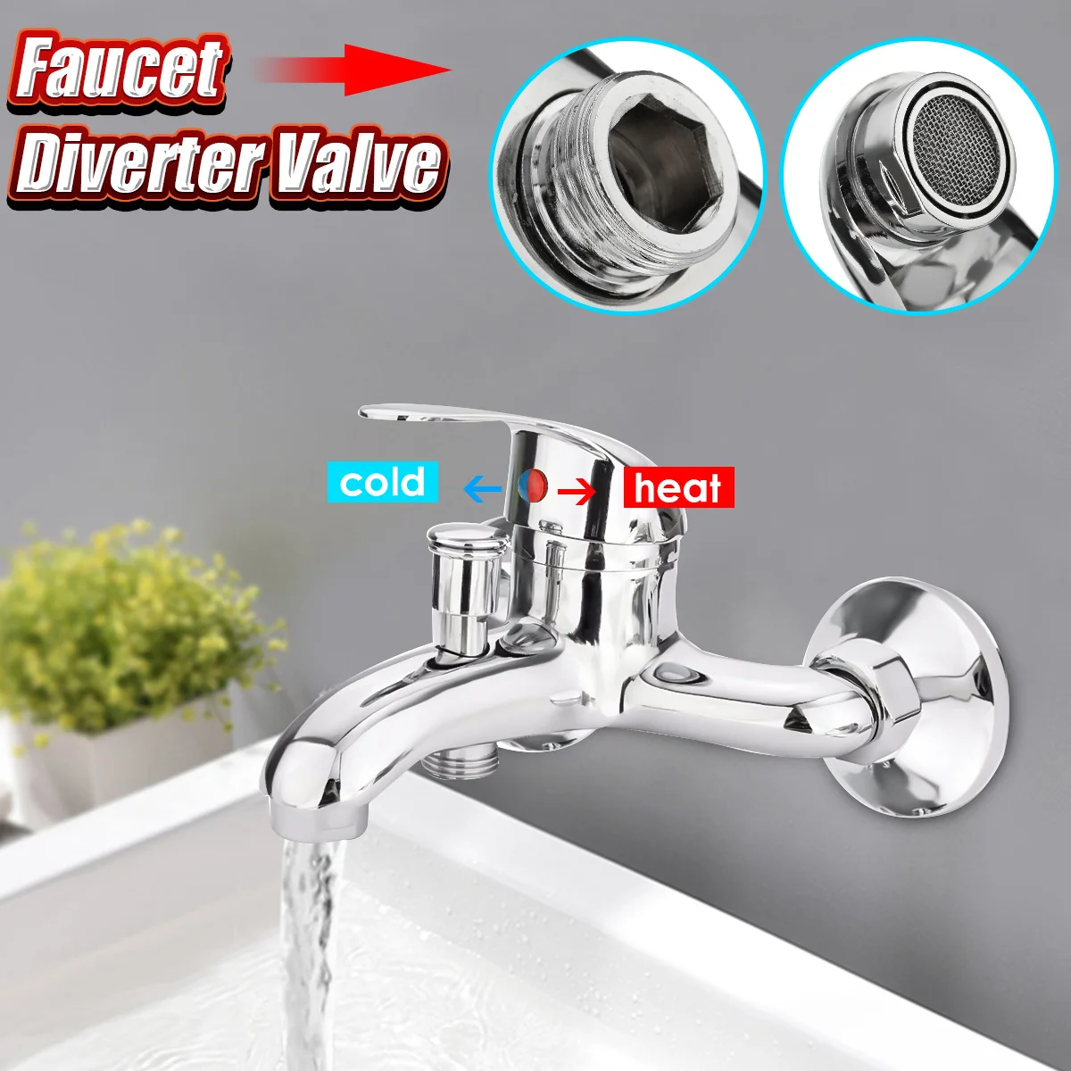 

Xueqin Zinc alloy Basin Faucets Chrome Wall Mounted Hot Cold Water Dual Spout Mixer Tap Faucet Bath Shower Basin