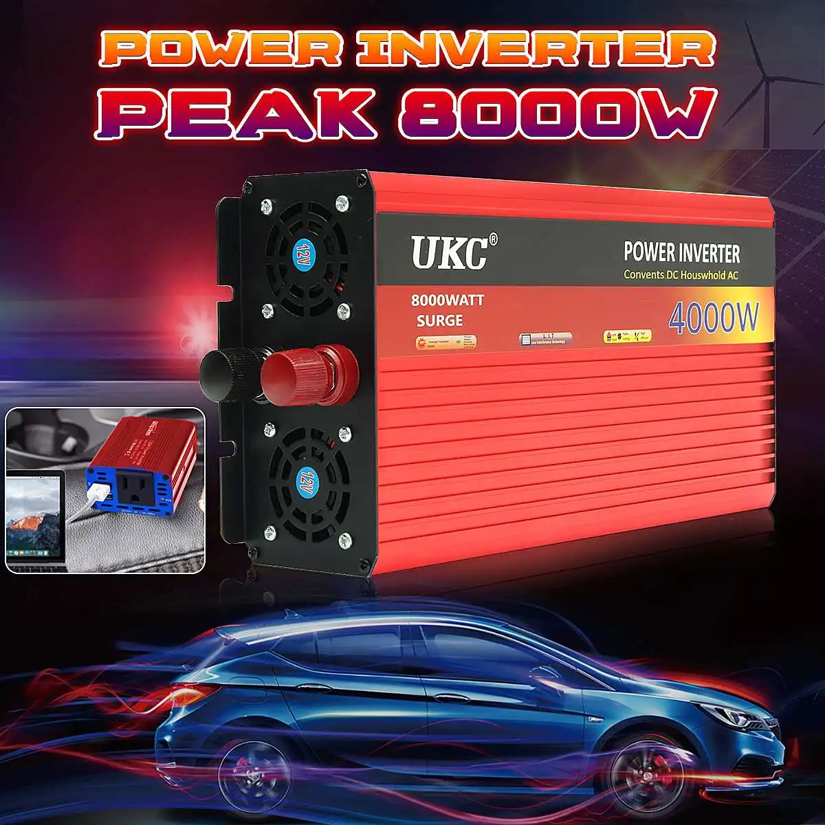 

UKC Inverter 12V 220V 4000W 8000W P eak Modified Sine Wave Power Inverter DC12V to AC220V Voltage Transformer Converter USB